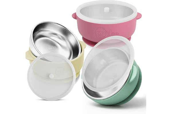 O'doe™ Suction Bowls for Baby - Non-Toxic Stainless Steel Baby Bowls 5" with Non-Slip Removable Silicone Shell - BPA-Free Tod