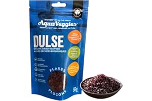 Aqua Veggies Organic Atlantic Dulse Flakes Large 2 Oz, Hand-Harvested, Sun-Dried Bay of Fundy, Excellent Source of Vitamins B6, B12, Iron, Iodine, Protein, Calcium and Fibre (Dulse Flake 56 Grams)