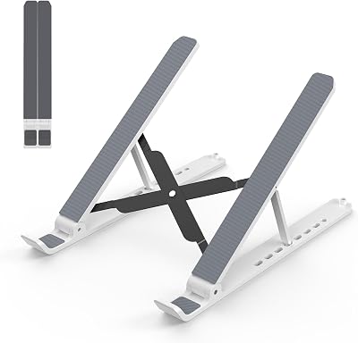 Tonmom Laptop Stand Adjustable Ventilated Riser ABS Silicone White 10-15.6 inch