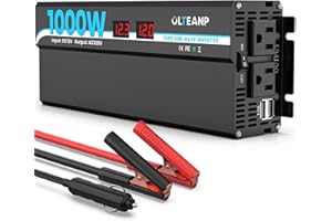 OLTEANP 1000W Power Inverter Pure Sine Wave Inverter with 2 AC Outlets, 2 USB Ports, LCD Display, Car Inverter 12V to 110V Car Inverter for Car, Truck, Home, Vehicles, Laptop