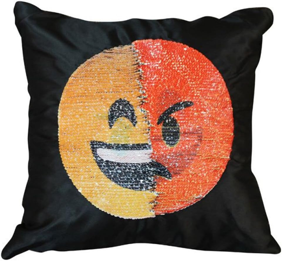 Reversible Sequin Pillow Case - Ehonestbuy Emoji Two Face Throw Cushion Cover Zippered Square Decorative Pillowcase for Sofa Home Decor DIY (Smiling face + Angry)