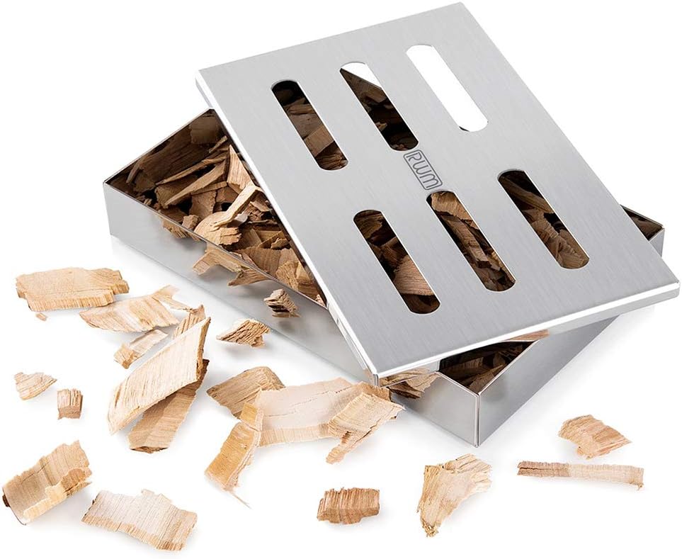 Rwm Smoker Box for Grill BBQ Wood Chips- Large Capacity Thick Stainless Steel Meat Smoky Flavor Smoker Box for Charcoal & Gas Grill: Garden & Outdoor