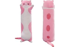 SHINUOER Cute Long Cat Body Pillow Cat Stuffed Animals Plushies Girls Boys Plush Pet Kawaii Stuff Plushie Funny Pillows Kids Plushy Toy(Pink, 27.5Inch)