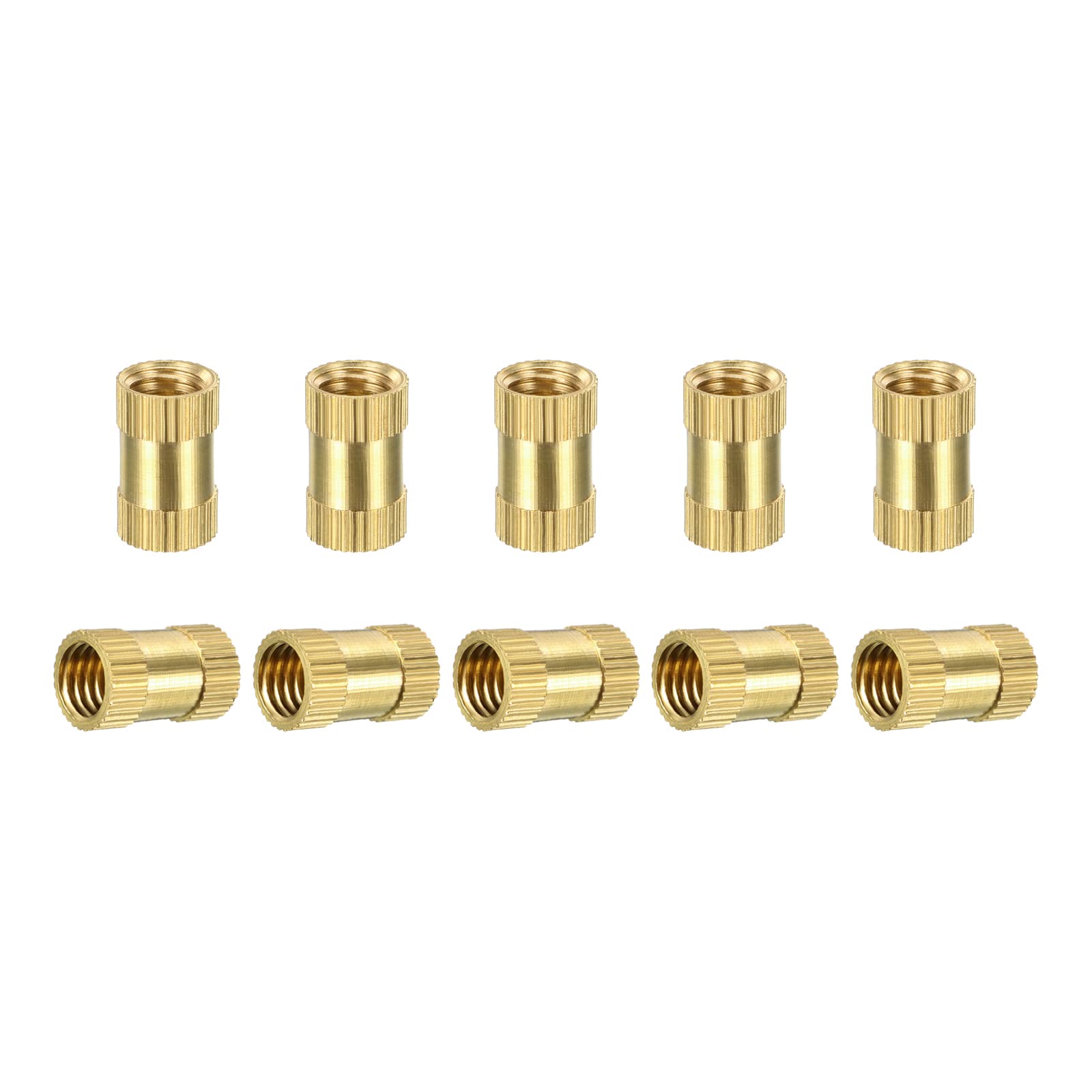 DTGN M8x16x10mm(IDxLxOD) Knurled Insert Nuts - 10 Pack - Good for Plastic Shells - Brass Female Thread Heat Set Inserts Embedment Nut