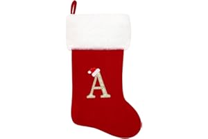 Eoocan 20 Inches Monogram Christmas Stockings Red Velvet with White Super Soft Plush Cuff Embroidered Xmas Stockings Classic 
