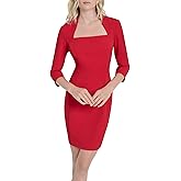 DKNY Women's 3/4 Sleeve Square Neck Scuba Crepe Sheath Mini Dress
