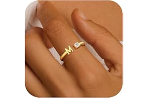 Fezodo Christmas Gifts for Grandkids Teens Girls, 14K Gold Plated Adjustable Initial Rings for Women Teen Girl Trendy Stuff Birthday Gifts Stocking Stuffers for Teen Girls Women Jewelry