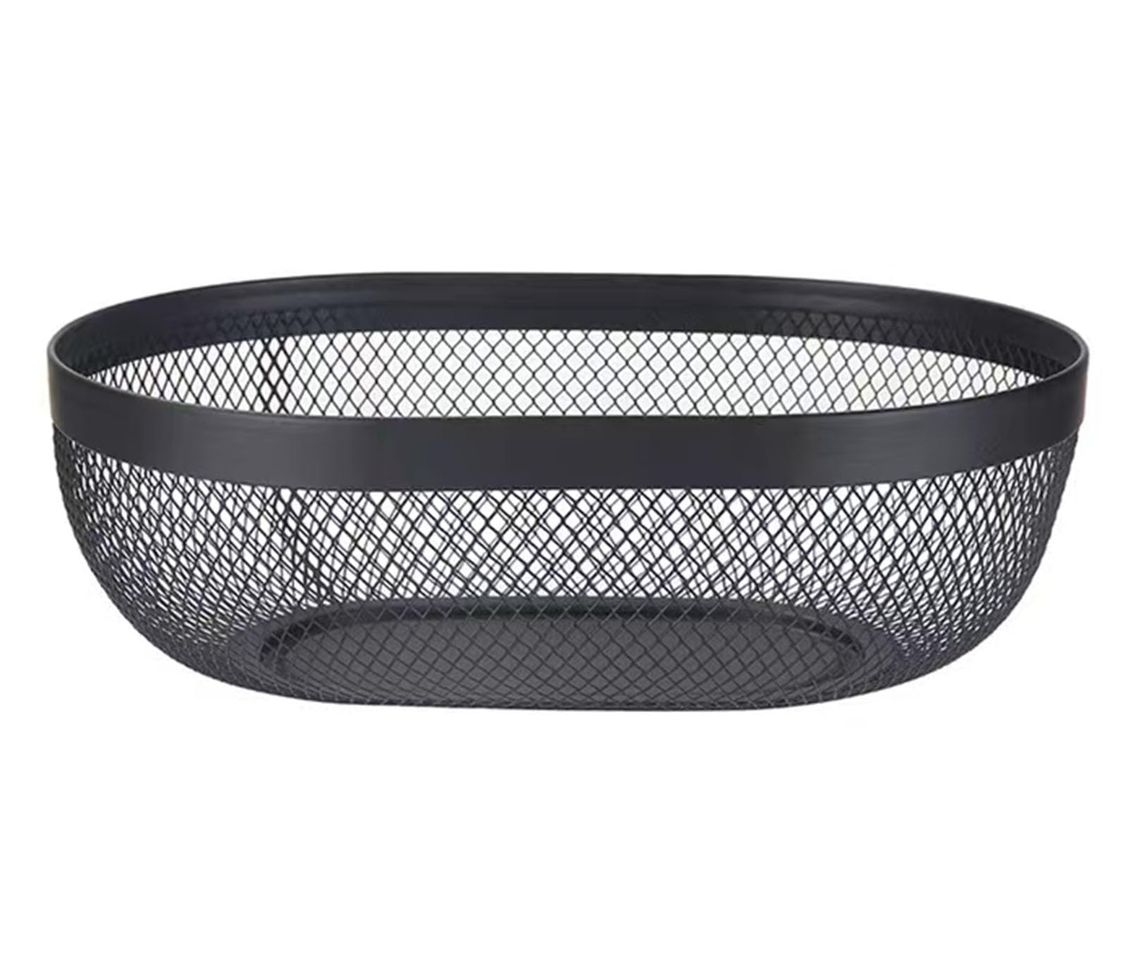 Photo 1 of AJIODA Metal Mesh Steel Basket, Oval Metal Wire Storage Organizer Baskets Multi Functional Kitchen Baskets Countertop Fruit Baskets Garden Harvest Basket for Kitchen Picnic Decor Cabinet Home, Black