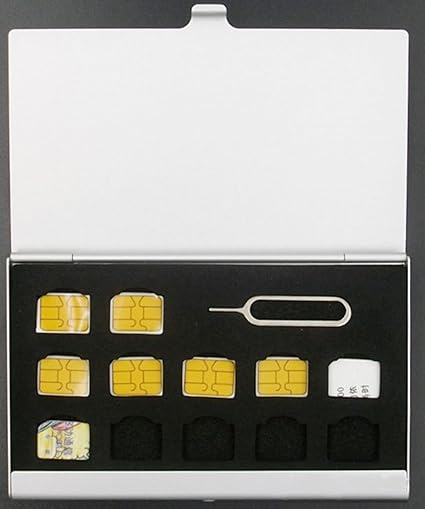 Amazon Co Jp Bluecraft Nanosimカード収納用アルミケース 12枚収納 取り出し リリースピン 紛失防止 持ち運び ケース 出張 海外旅行 Mvno Simカード変換アダプタセット付属 シルバー ホーム キッチン