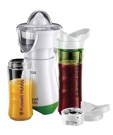 Russell Hobbs 21352-56 Smoothie Maker Mix & Go Juice Explore, inkl. Zitruspresse-Aufsatz, 2 Trinkflaschen, 300 Watt, weiß/grü