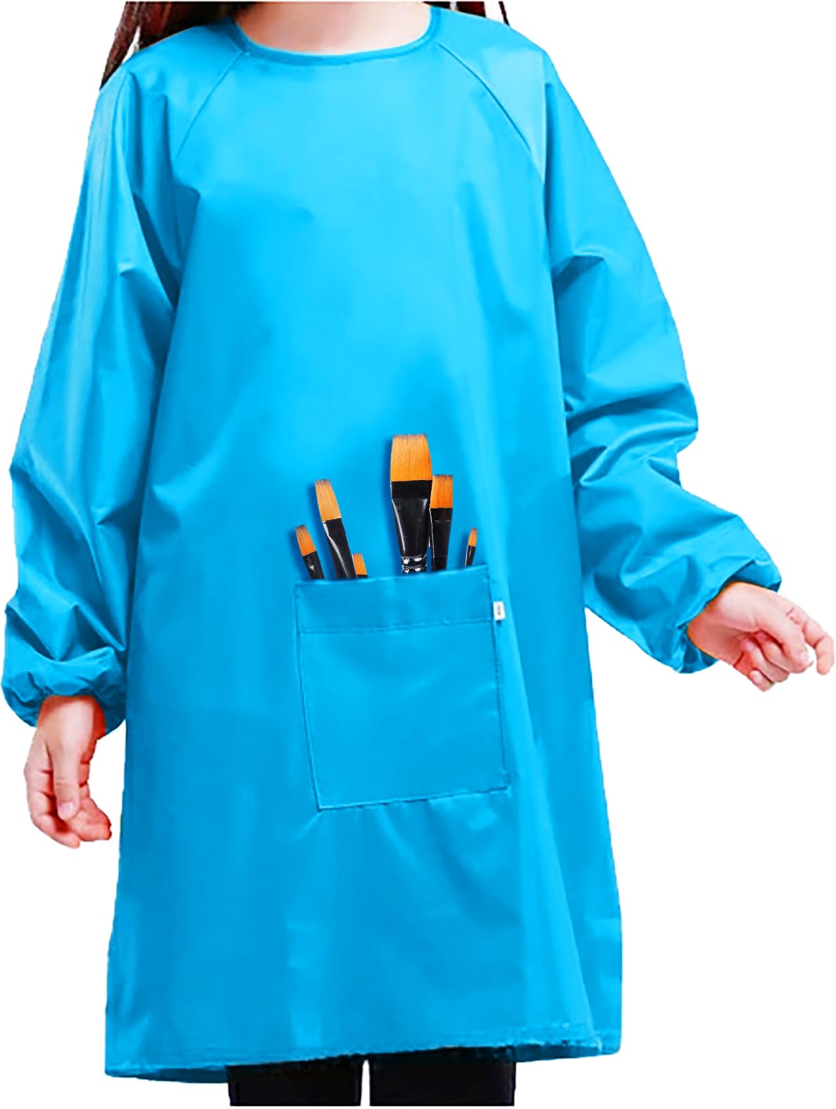 MESU Art Smock for Kids Colorful Painting Smock Children Artist Smock Waterproof Smock Full Coverage Long Sleeve Smock with Pocket Blue XL