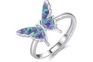 CUOKA MIRACLE Sterling Silver Opal Butterfly Open Adjustable Ring - Exquisite Cute Jewelry Rings for Women's Anniversary or B