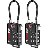 Forge TSA Approved Luggage Locks, Open Alert Cable Lock, Black, 2 Pack | TSA Approved, TSA Open Alert, Advanced TSA008 Lock Core, Resettable, Flexible Cable, Zinc Alloy Body, Large White Numbers