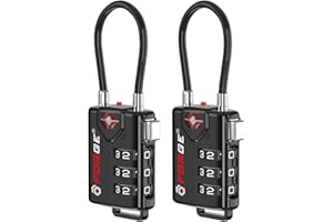 TSA Approved Cable Luggage Locks, Re-settable Combination with Alloy Body, Black 2 Locks.