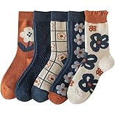 5/10 Pairs Wool Socks for Women Thick Knit Vintage Cute Floral Crew Socks