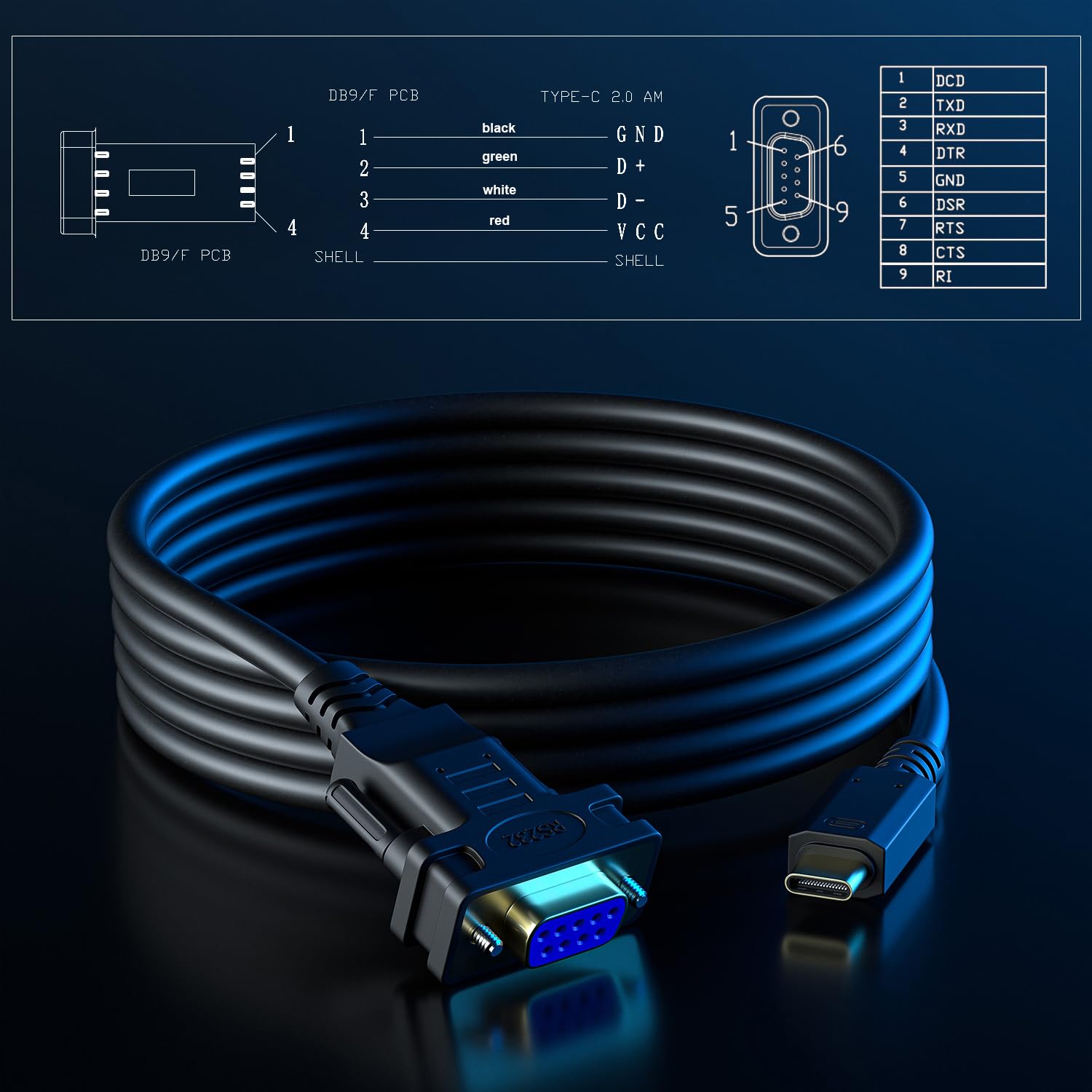 Oikwan Usb-C To Serial Adapter, 6Ft Rs232 Db9 Female Converter Cable, Ftdi Chip, Compatible With Windows, Mac, Linux, Type C Device, Industrial Applications, Data Communication - View 9