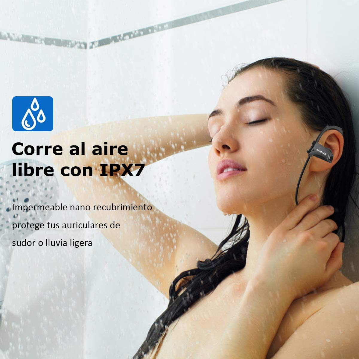 LOBKIN Auriculares inalámbricos deportivos Bluetooth resistente al sudor IPX4 Fijación estable en la oreja Cascos ergonómicos auricular con gancho para el oído eliminación de ruido cascos 6 horas de funcionamiento con micrófono para running