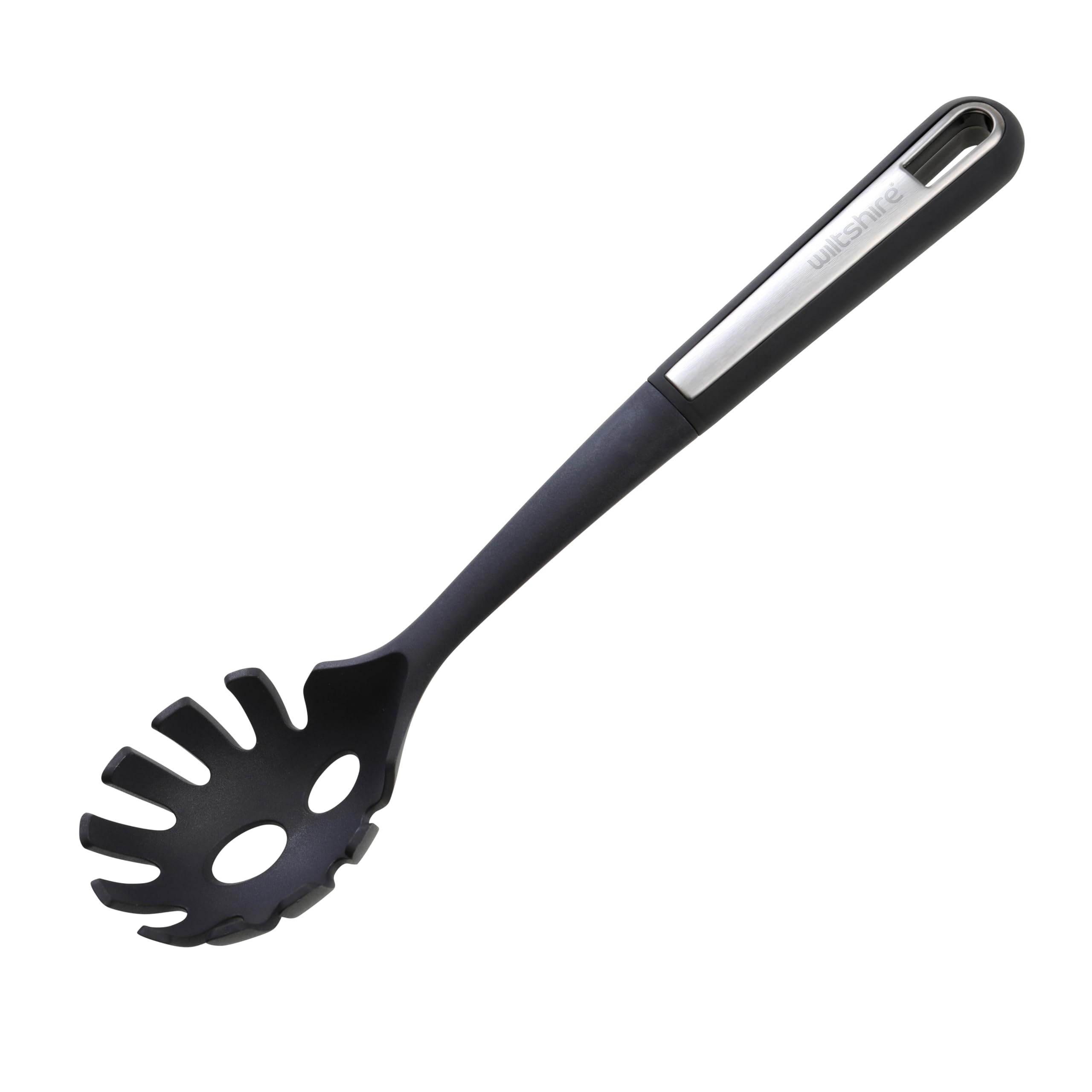 Wiltshire Aspire Spaghetti Spoon, Pasta Spoon with Portion Measurement, Serving Spoon, Heat-Resistant Utensil, Non-Stick, Non-Scratch, Anti-Slip Soft Touch Handle, Grey & Silver, 34x7.3x5.5cm
