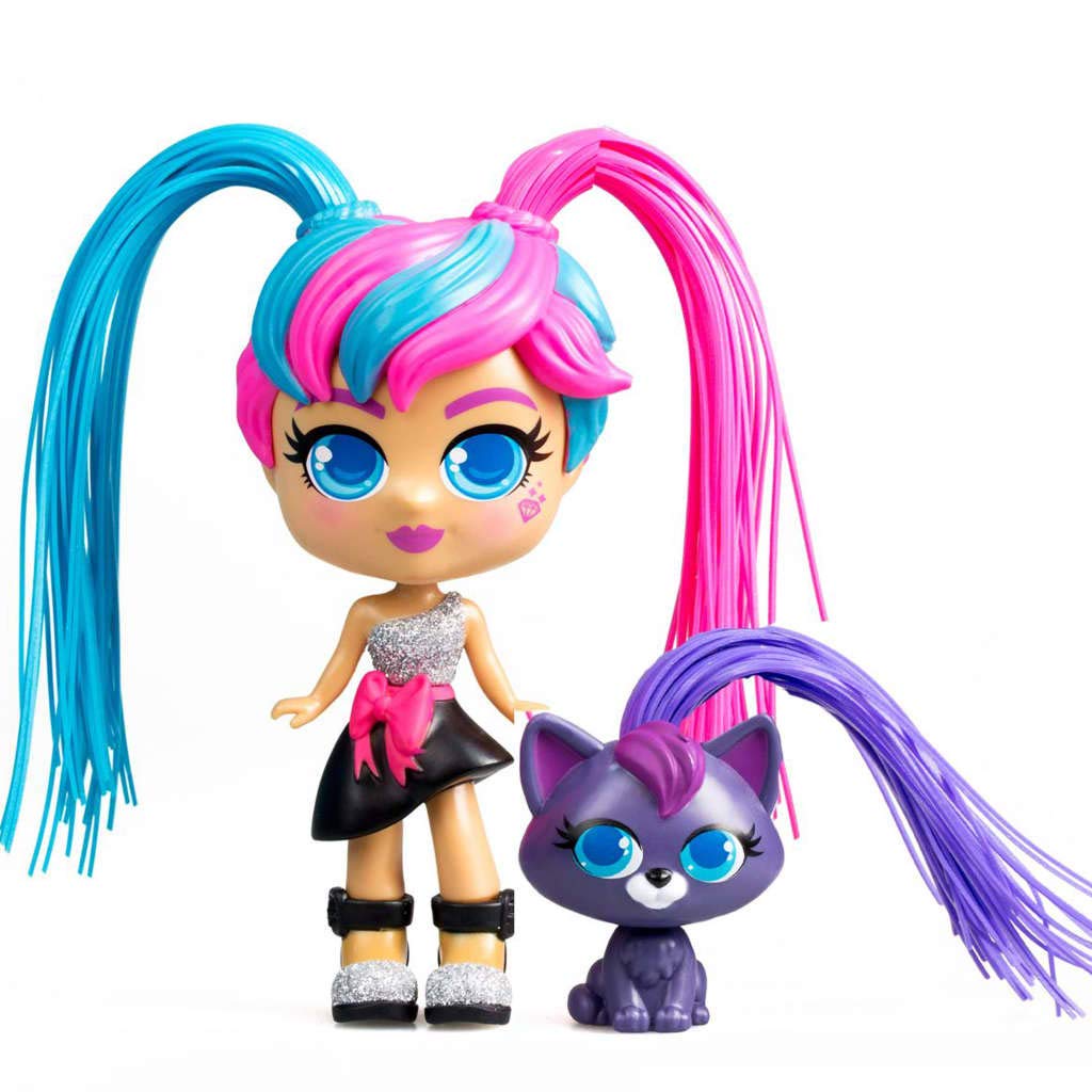 CurliGirls Collect Milli & Vogue Magic Hair for Endless Hairstyles, Gift Toy for Girls, Includes Doll, 15 cm, Animal 6 cm, 82097