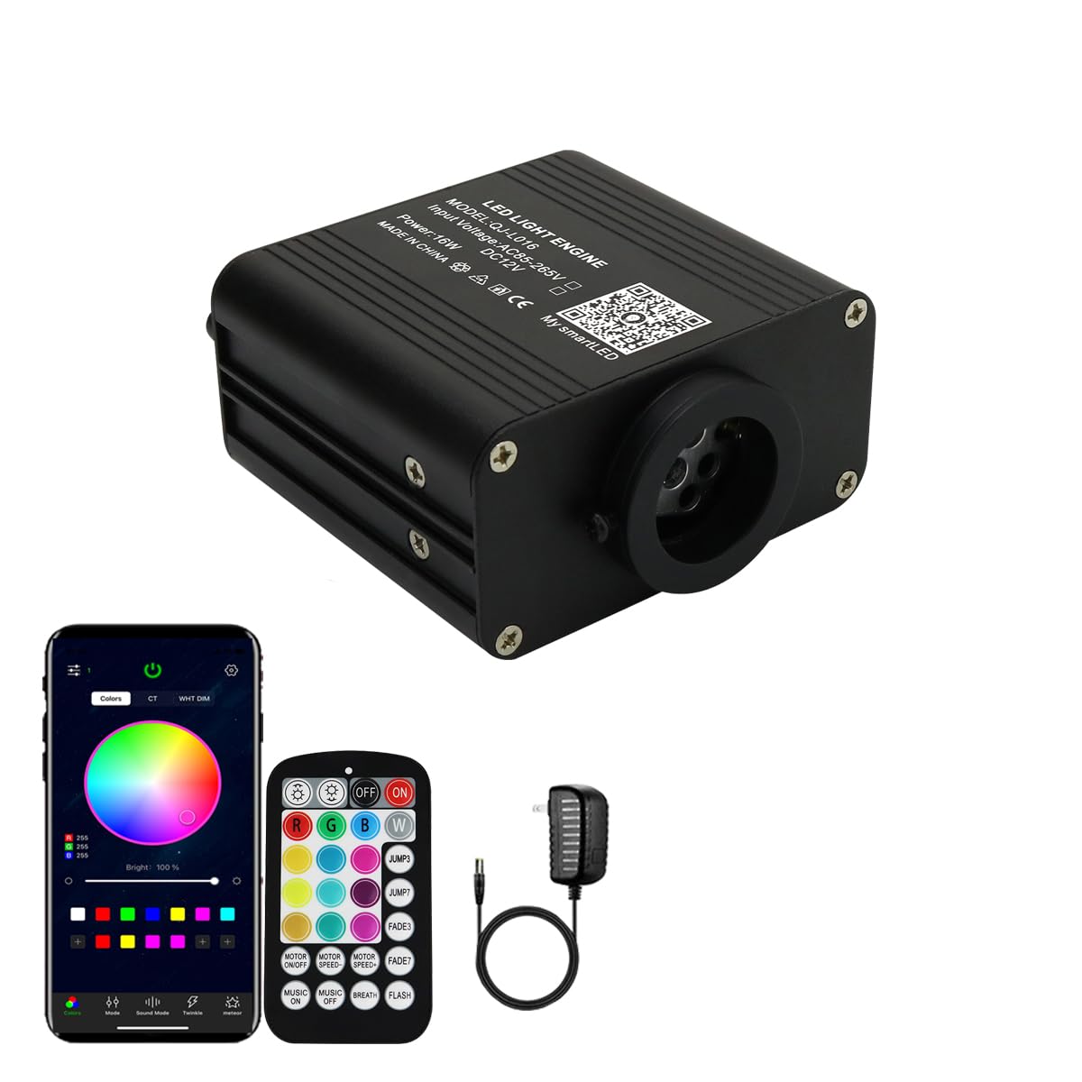 Photo 1 of AZIMOM Small Size 16W Twinkle& Sound Activated Fiber Optic Light Source RGBW Light Box Engine Diver APP/Remote Control Music Sensor Mode for Car Home Star Ceiling Light Effect Decoration