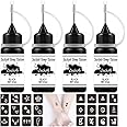Jacknb Temporary Tattoo Kit, Semi Permanent Jagua Gel Freehand Ink 4 Bottles 2oz DIY Fake Freckles for Women Kids Men Body Art Markers With 40 Pcs Free Stencils