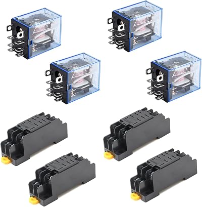 Aideepen LY2NJ Relay 4 pack with 4 sockets AC 220V 10A DPDT 8-pin