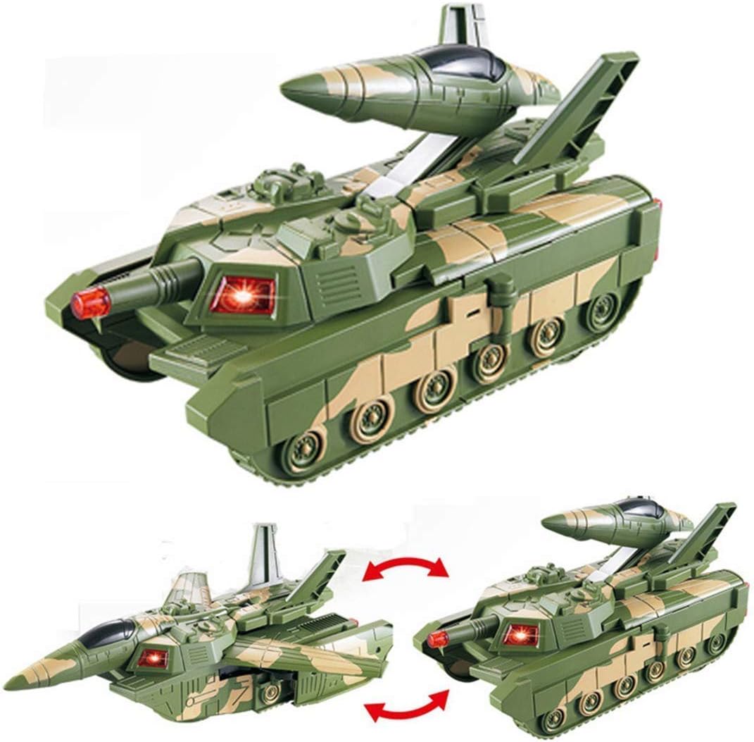 Kids Electric Automatic Deformation 2 in 1 Battery Operated Tank and Jet Fighter Airplane Toy with Lights, Shooting Music and Bump