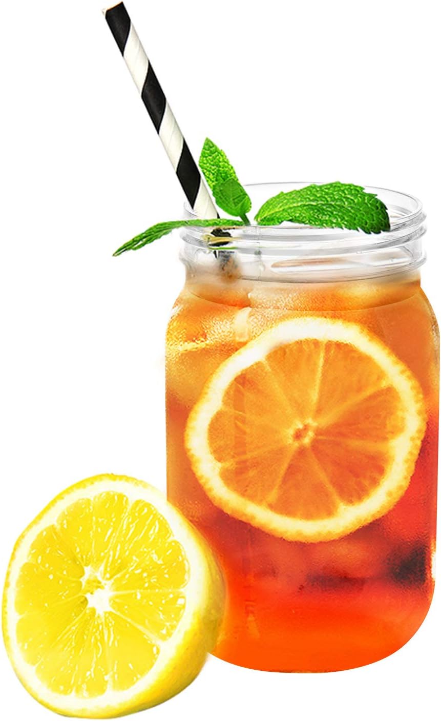 Tebery 12 Pack Plastic Mason Cocktail Cup Shatterproof Drinking Jar with Lidsm-16oz, 16oz-12 - Image 5