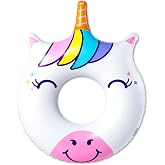 BigMouth Inc. Happy Unicorn Pool Float, Large 4' Wide Inflatable Floatie Tube, Blow Up Swim Ring, Fun Outdoor Summer Pool Party Water Toy
