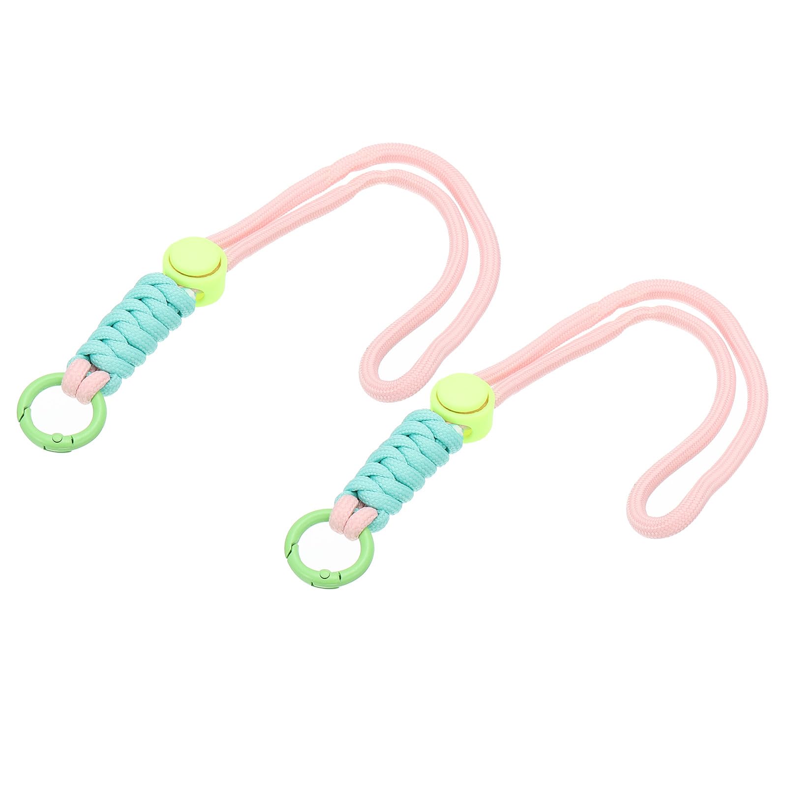 PATIKIL Paracord Lanyard Keychain, 2Pcs Cell Phone Keychain Rope Wrist Lanyards Braided Strap with Spring Ring for Hanging Key, Pink, Light Green, Sky Blue
