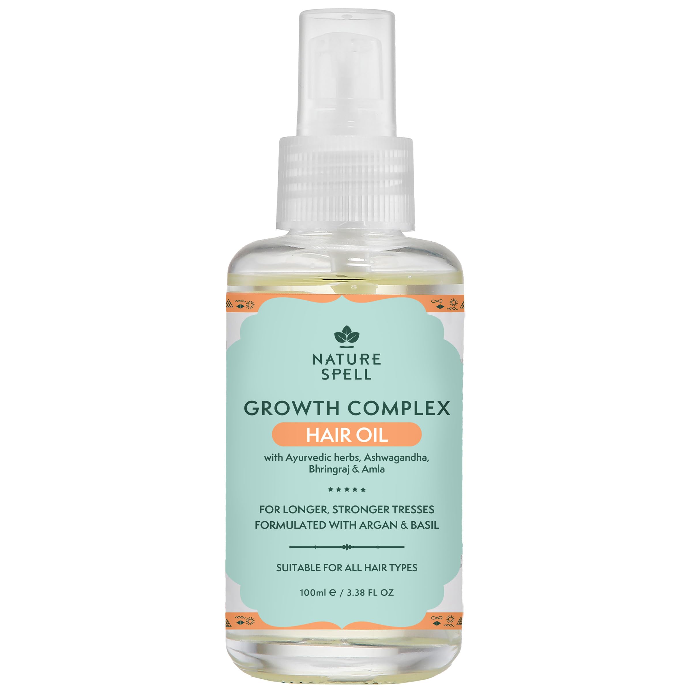 Nature Spell Growth Complex Hair Oil, Lightweight Oil for Dry and Damaged Hair, With Hyaluronic Acid and Vitamin B5, Vegan, 100ml