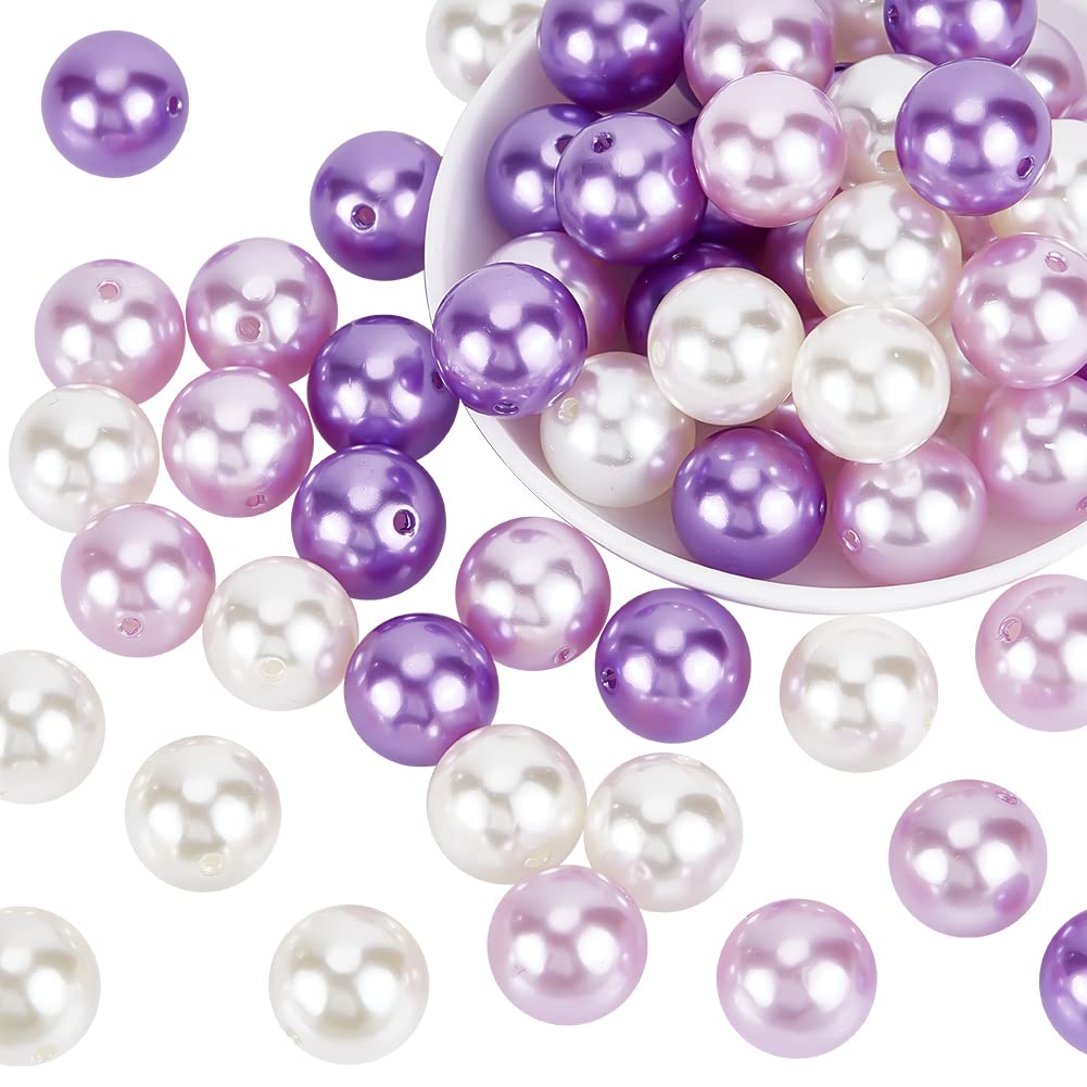 PH PandaHall 60pcs 20mm Pearl Beads Purple White Bubblegum Beads Chunk Bead Large Focal Bead for Pen Wedding Garland Jewellery Bracelet Necklace Pen Bag Chain Making Purple
