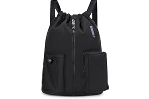 WANDF Drawstring Backpack Sports Gym Bag with Shoes Compartment, Water-Resistant String Beach Sackpack Swim Bag
