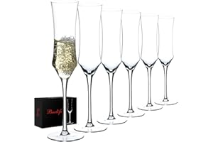BACLIFE Crystal Champagne Flutes Set of 6-7 oz Hand Blown Champagne Glasses with Long Stem - Elegant Sparkling Wine Stemware 