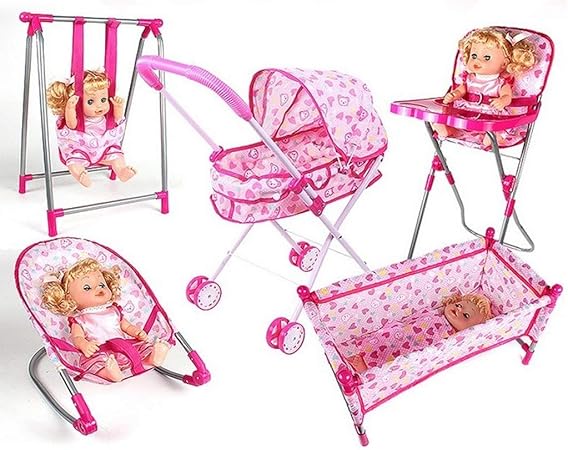 wooden dolls high chair and crib