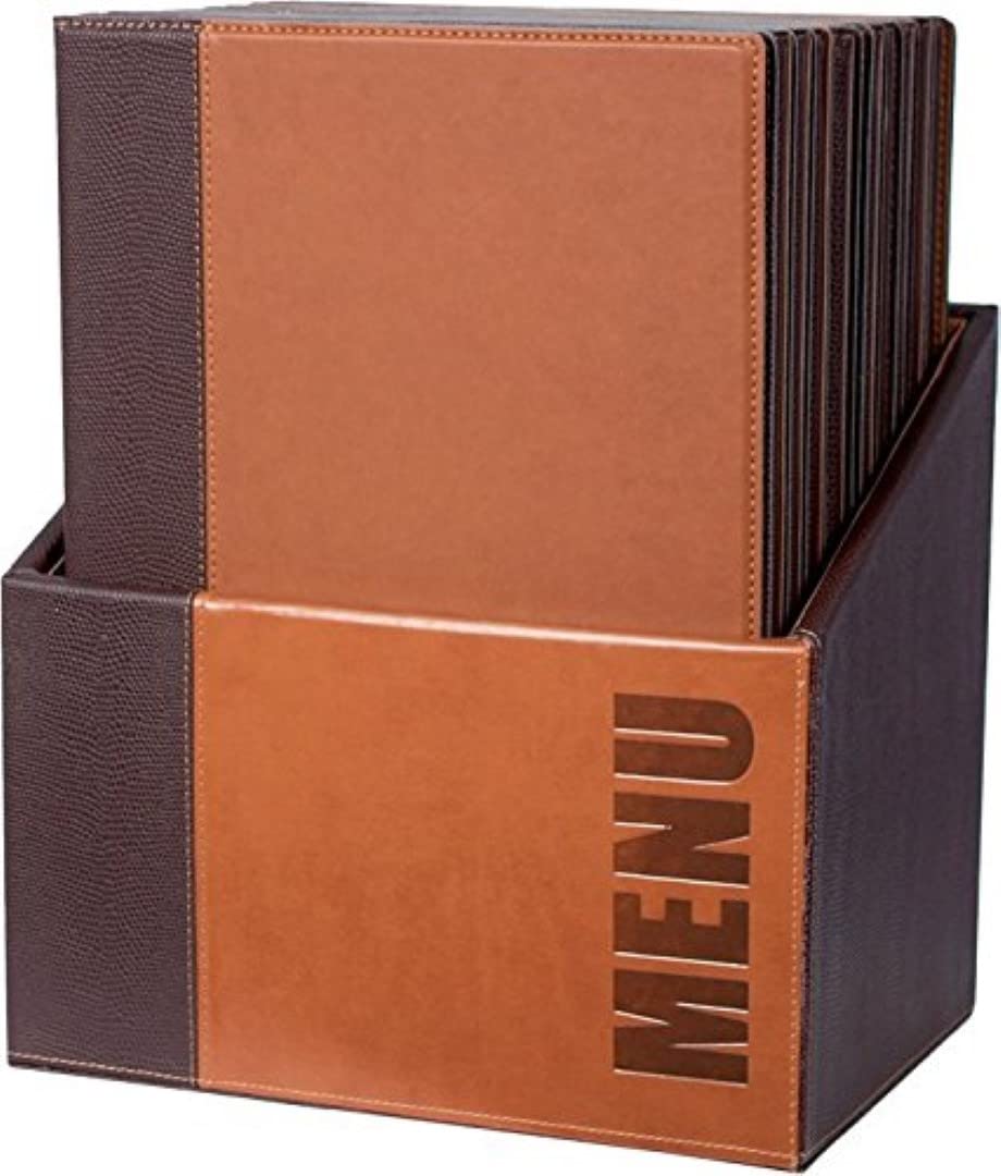 Securit Trendy Leather Style Menu Holders in Light Brown Box - Displays 4x A4 - Set of 20 A4 Menu Holder