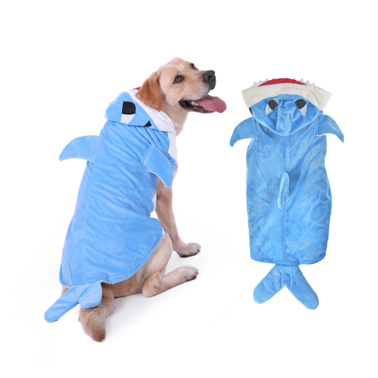 Halloween Pet Cat Dog Shark Costume Hoodie Winter Warm Fleece Big Dog Puppy Jacket Coat Golden Retriever Funny Big Dog Clothes (3XL, Blue)