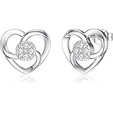 LWXIE Diamond Heart Stud Earrings for Women 925 Sterling Silver Heart Stud Earrings with Lab Grown Diamond Jewelry Gifts for Mom Wife Girlfriend Daughter Sister Friend