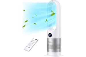 Senmeo Bladeless Fan, 26" Bladeless Tower Fan with Remote, 8 Speeds, 90° Oscillation, 9 Hour Timer, Large LED Display with Auto Off, Easy to Clean, Standing Floor Fan for Bedroom, Home, Office