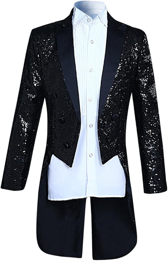 Allthemen Mens Glittery Sequin Tailcoat Fancy Dress Outerwear Stage