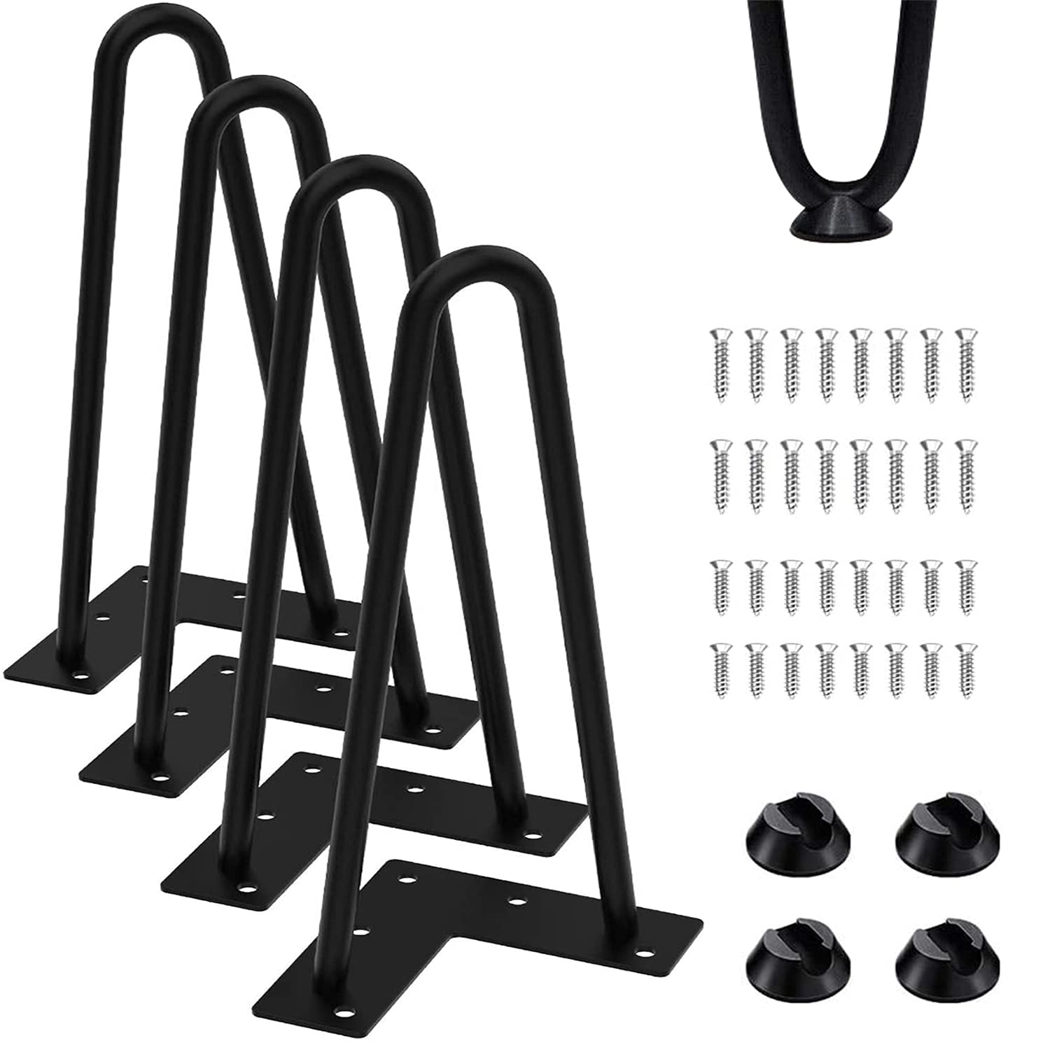 Thanaddo 30 cm Hairpin Furniture Legs with 2 Sizes Screws and 4pcs Floor Protectors Heavy Duty Solid Steel 2 Rod Table Legs Modern Home DIY Legs for Cabinet Bench Chair Coffee Table Desk, Black