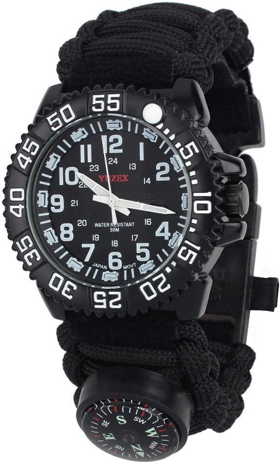 Survival Bracelet Men Women Emergency Watch,Compass,Whistle,Fire Starter, Analog Watches, Survival Gear,Water Resistant,Adjustable