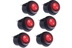 IZTOR 6pcs DC 12-24V 6A Waterproof Round Illuminated Rocker Switch, SPST Circuit, ON-Off Action, Nylon Red LED Actuator