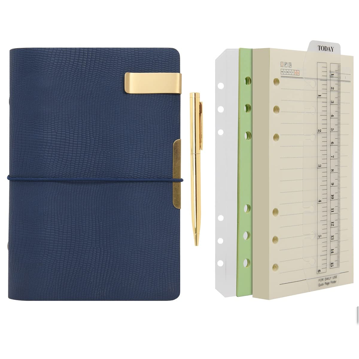 WONDERPOOL Leather Journal Lined Paper Notebook & Pen - Refillable 6 Ring Binder Writing Spiral Diary with Ruled Notepads Vintage Cover for Office Travel Work and Plan Agenda (b-Blue, A6) — image 1