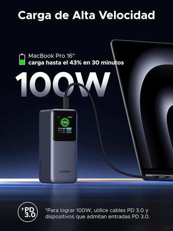 Ugreen nexode power bank 20000mah 130w, bateria portátil com 2 portas usb c e 1 porta usb a com display digital, compatível com macbook pro/air m2, iphone 15 plus pro max, galaxy s24 ultra