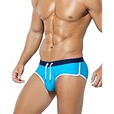 Arjen Kroos Men's Swim Briefs Sexy Bikini Contrast Color Swimsuit Swimming Briefs with Drawstring