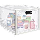 Medicine Lock Box for Safe Medication, 10L Lockable Storage Box for Fridge/Snacks Food, Phone Lock Boxes with Combination Code for Home/Dorms/Office Storage (1, Translucent White)