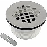 Brushed No Caulk Shower Drain, Welsan PVC Compression Shower Floor Drain with 4-1/4" Stainless Steel Round Grid Strainer Cove