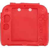 Handheld Game Console Silicone Cover for 2DS Soft Protective Case Scratch with Top Bottom Screen Protector (Red)