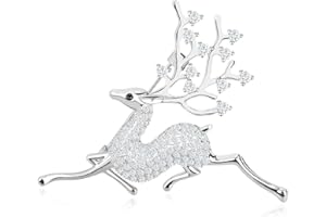 FAMARINE CZ Sika Deer Brooch,Christmas Tree Brooch Pin Animals Brooch Pin Paved by Cubic Zirconia Crystals